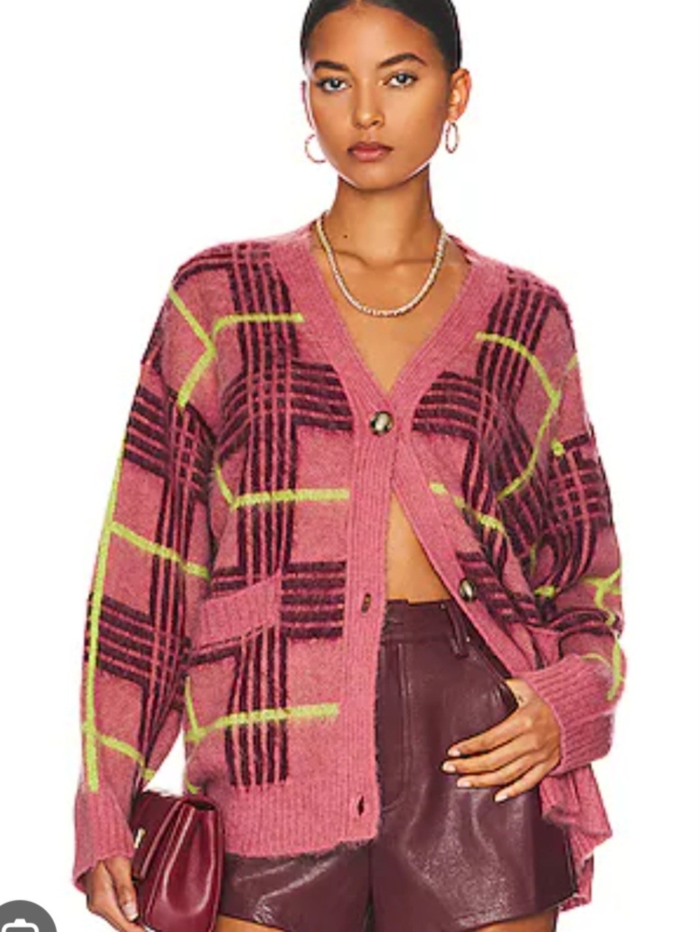 Daydreamer Rosebloom Oversized Wool Mohair Blend Button Cardigan Sweater